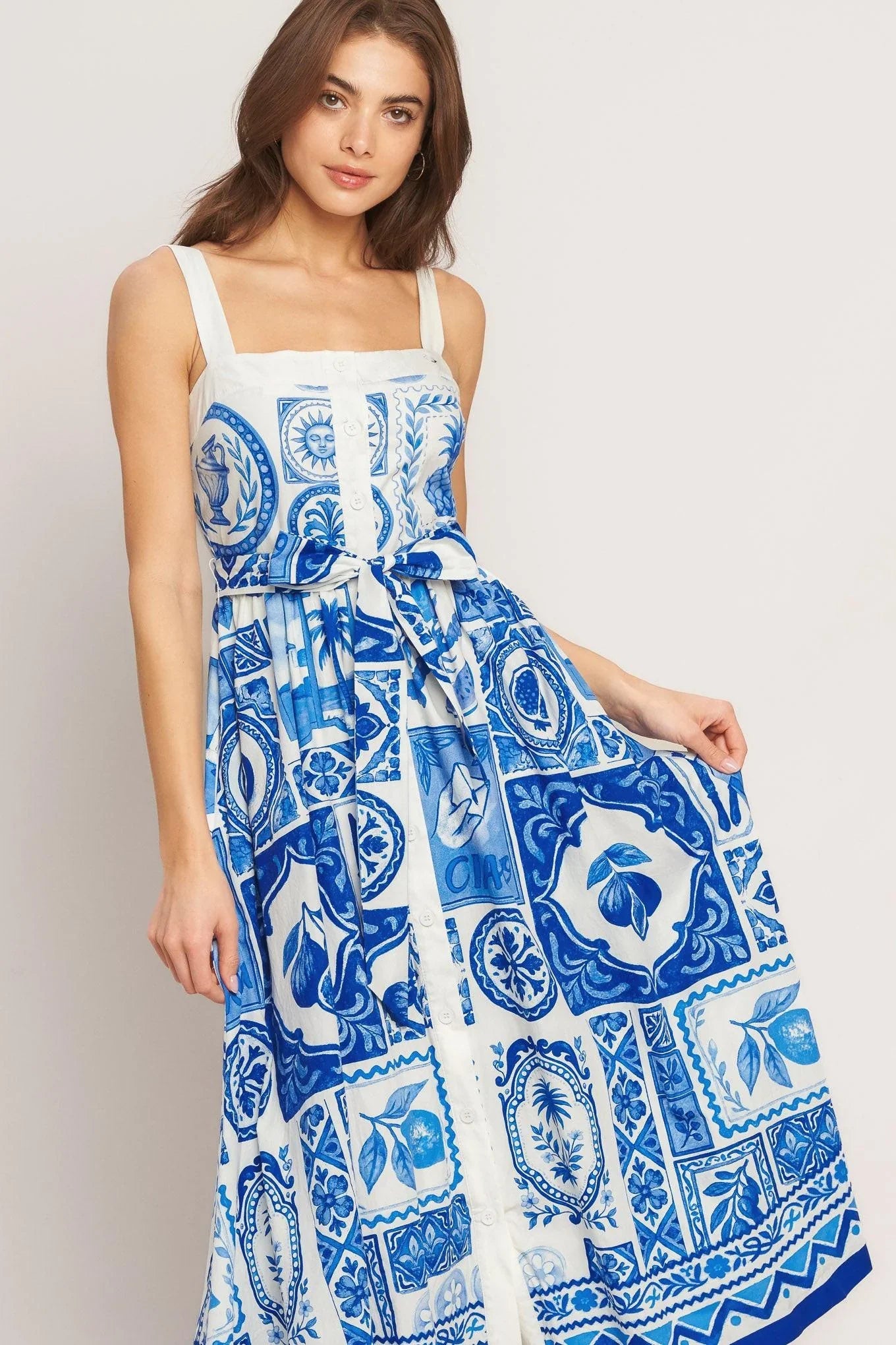 BLUE MAJOLICA CHARM MIDI DRESS