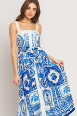 BLUE MAJOLICA CHARM MIDI DRESS