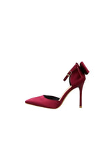 Burgundy Satin Prom Heels with Bowknot