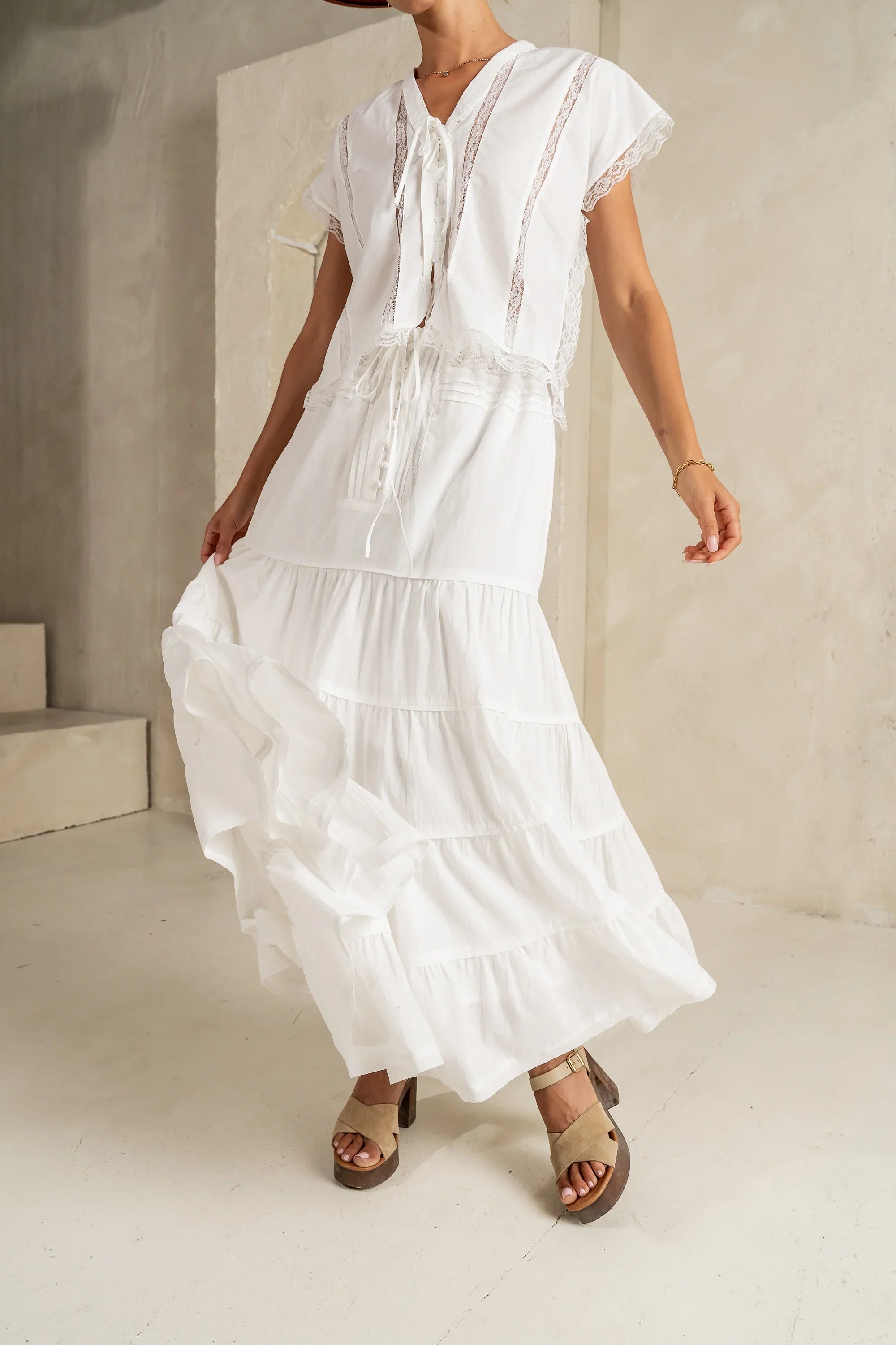 Mira Maxi Skirt in White FINAL SALE