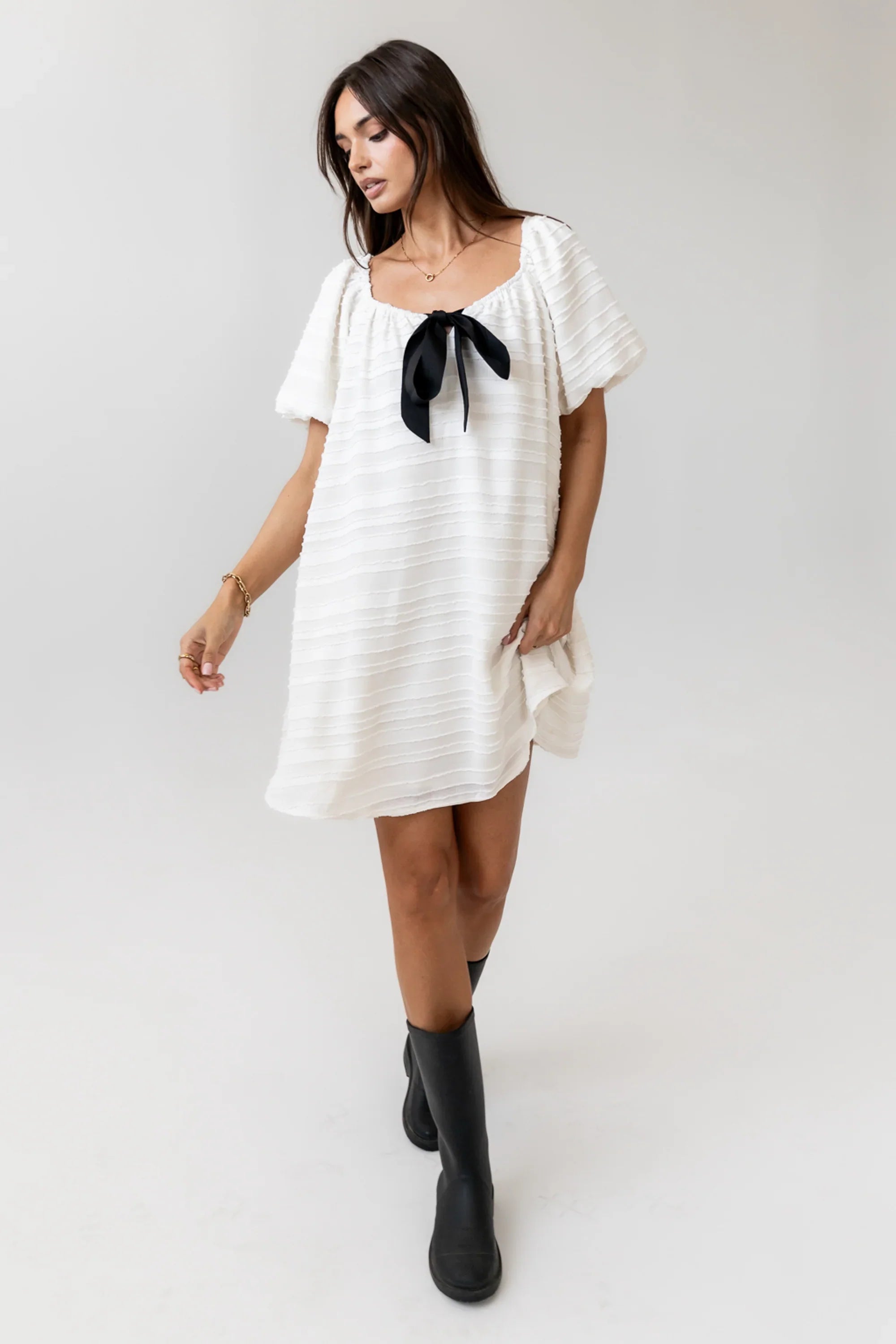 Minnie Textured Baby Doll Dress in Ivory FINAL SALE