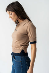 Delilah Contrast Sweater in Taupe