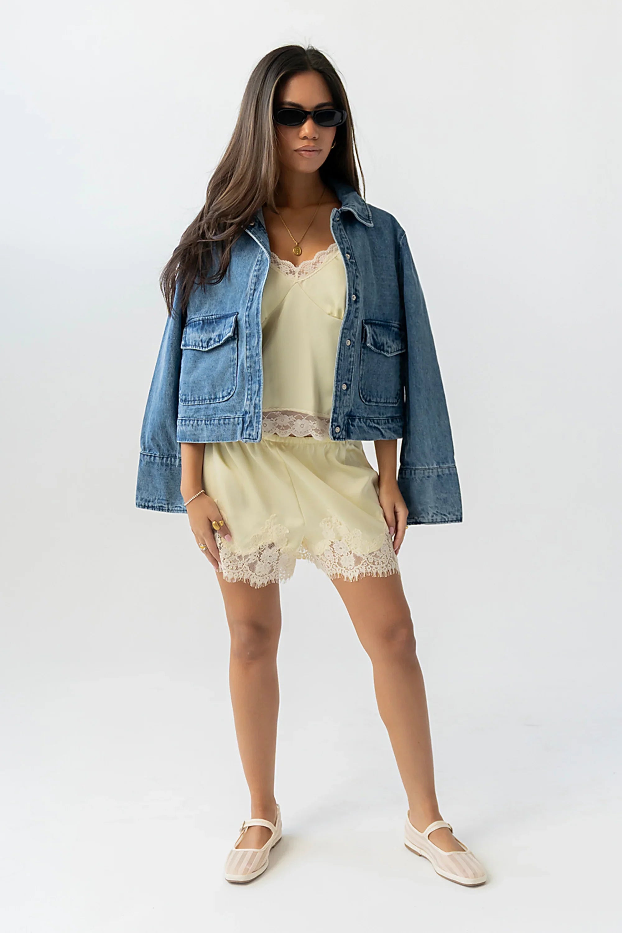 Bricelyn Lace Trim Satin Shorts