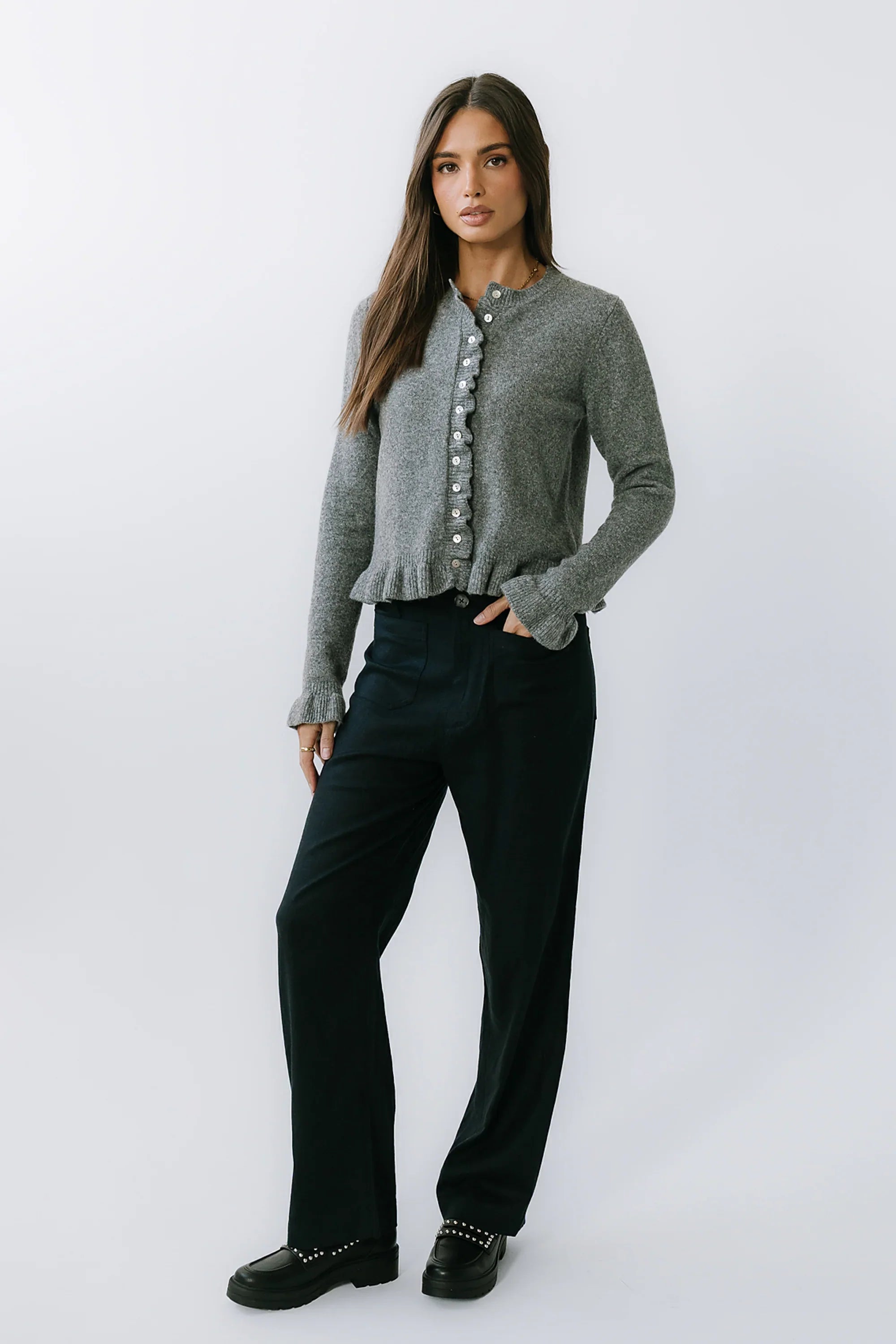 Rosie Ruffle Sweater in Heather Grey FINAL SALE