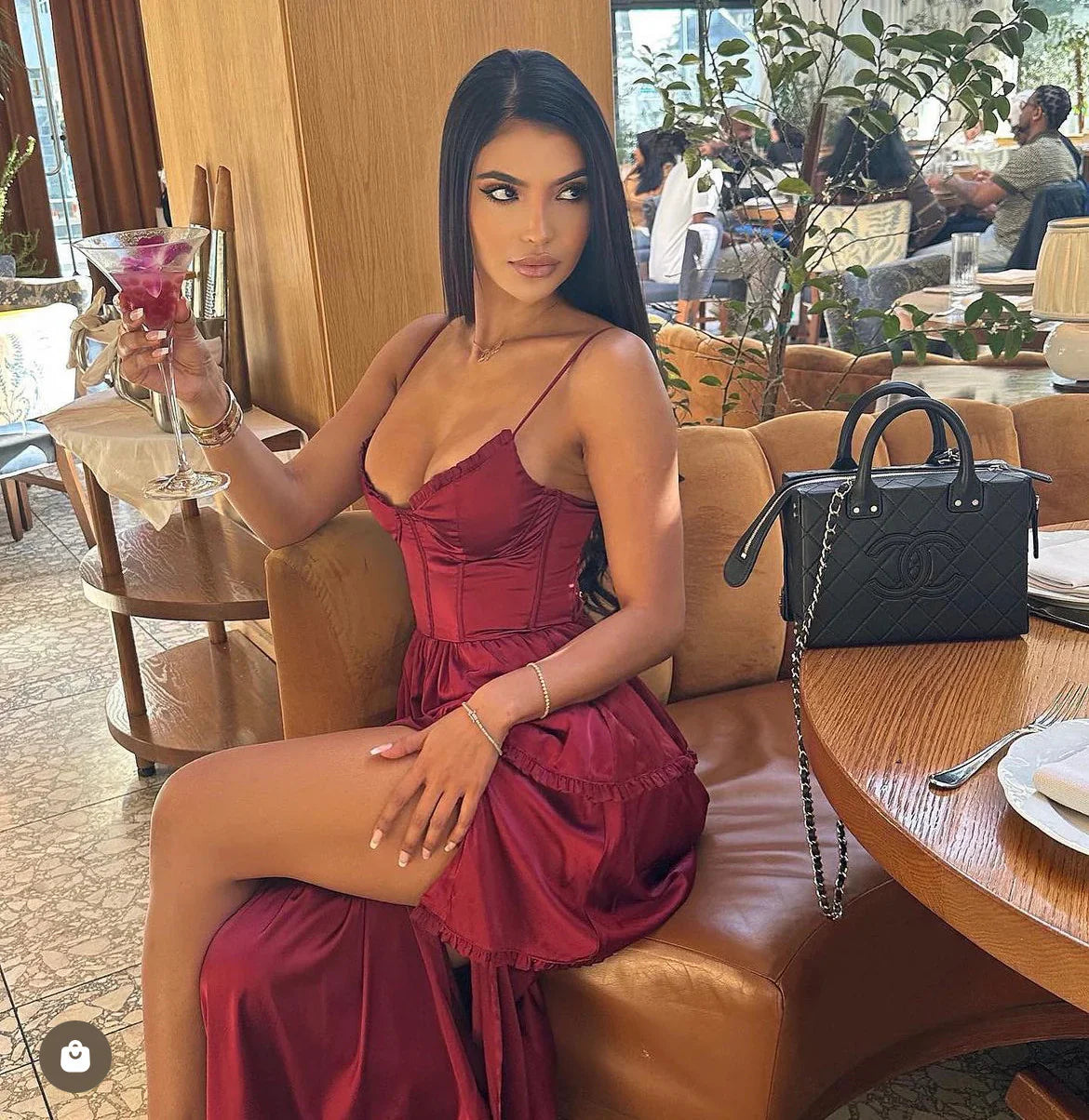 Maeve Corset Midi Dress Burgundy