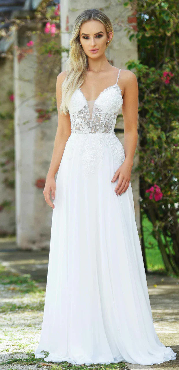 Avianna Gown Floral Lace A Line Chiffon Dress