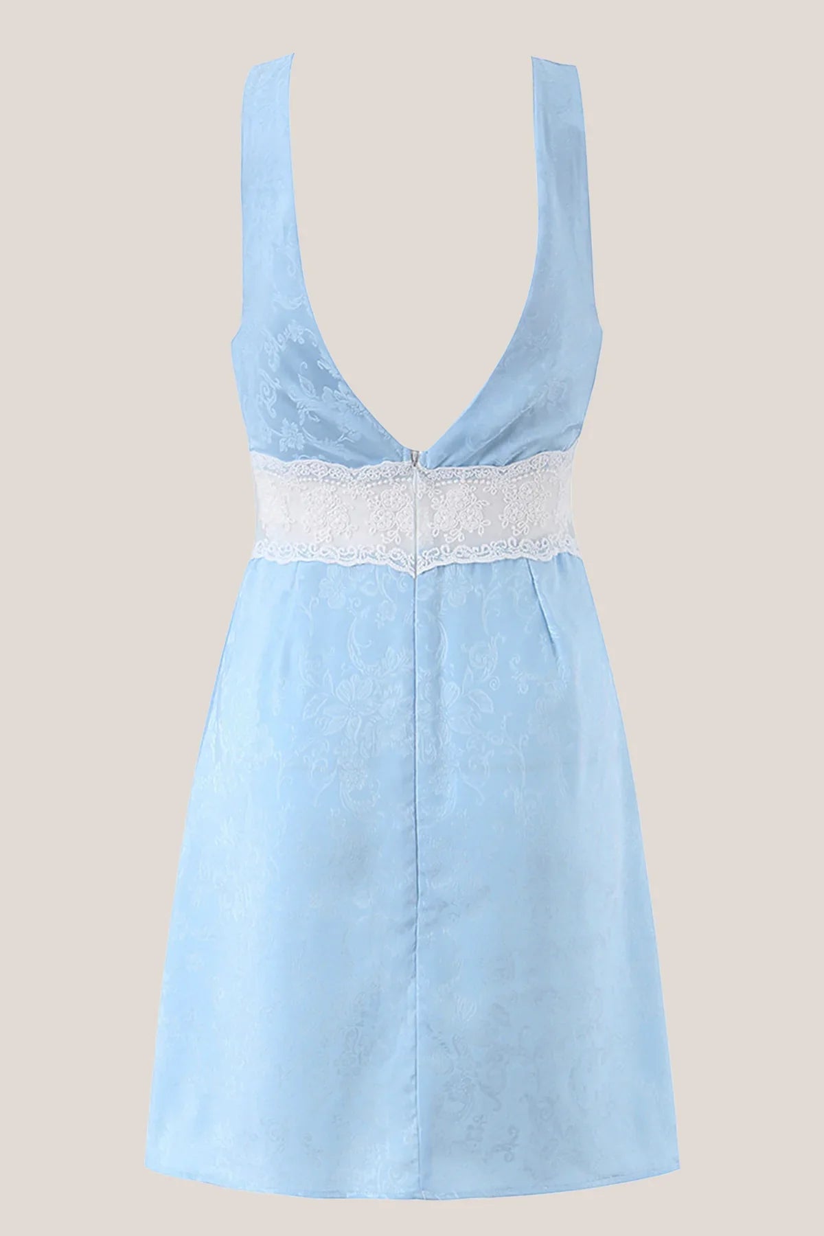 Blue V Neck Lace Cotton Sheath Mini Dress