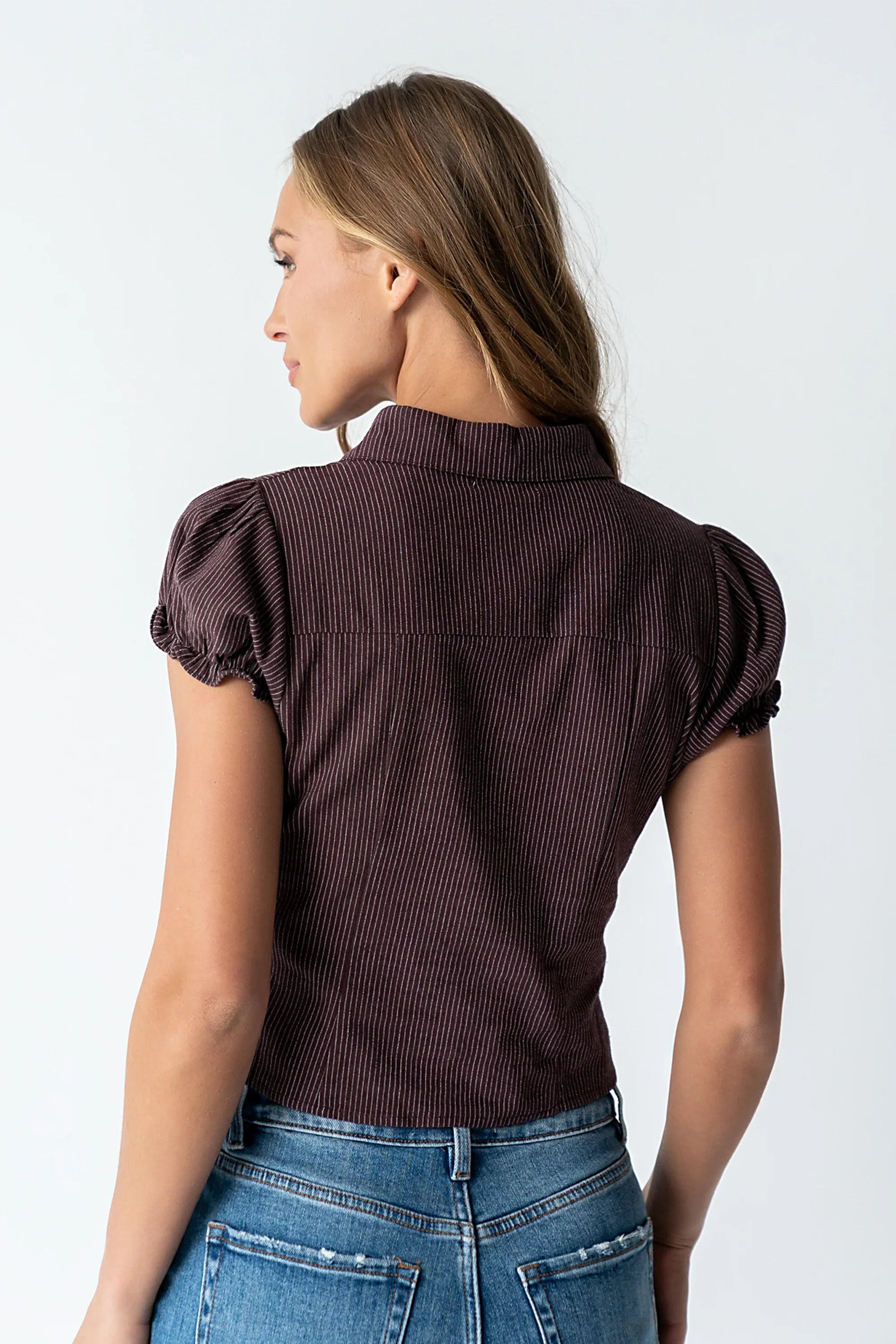 Lacie Striped Blouse in Dark Brown