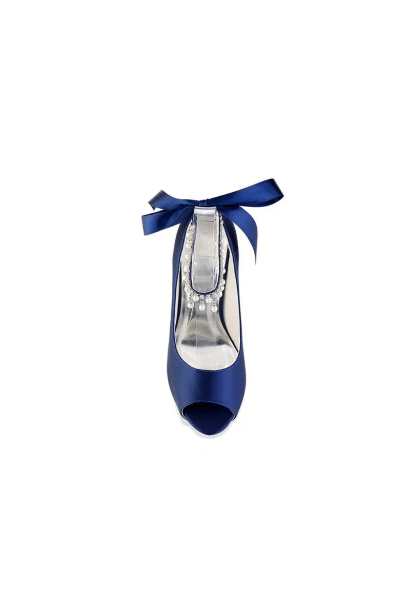 Chic Peep Toe Ribbons Faux Pearl Strap Pumps