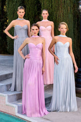 Linnea Gown Strapless Shimmer Chiffon Dress with Scarf