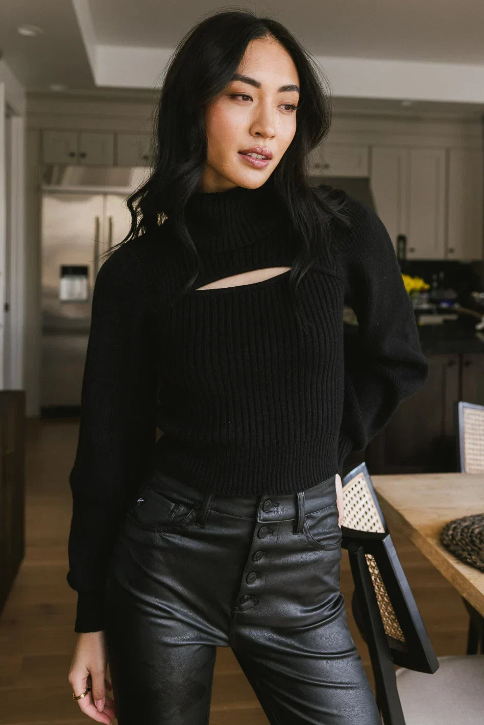 Cut Out Turtleneck Sweater in Black FINAL SALE