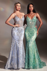 Lyra Gown Sage FITTED FLORAL GLITTER PRINT CORSET GOWN