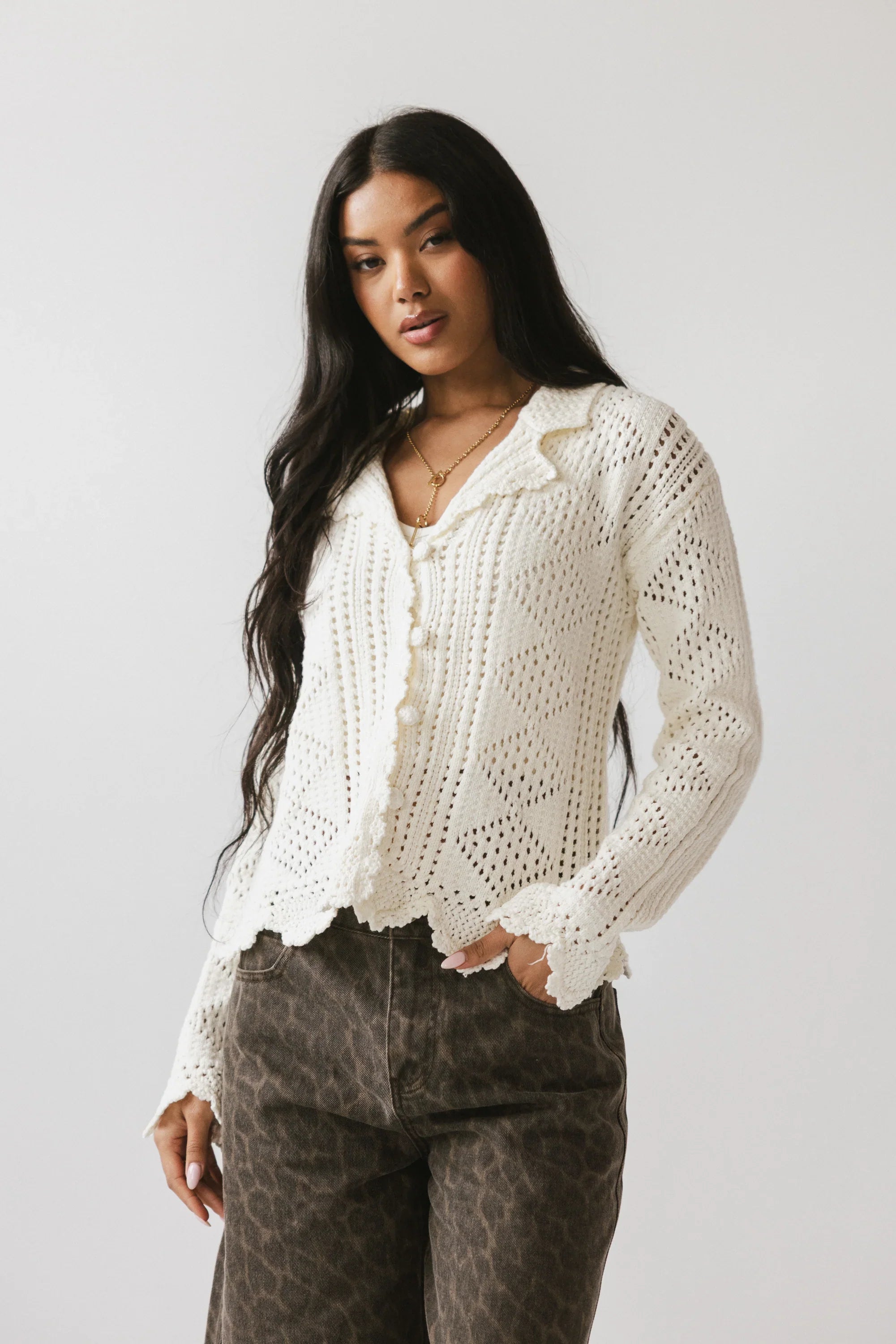 Mary Crochet Cardigan in Off White FINAL SALE