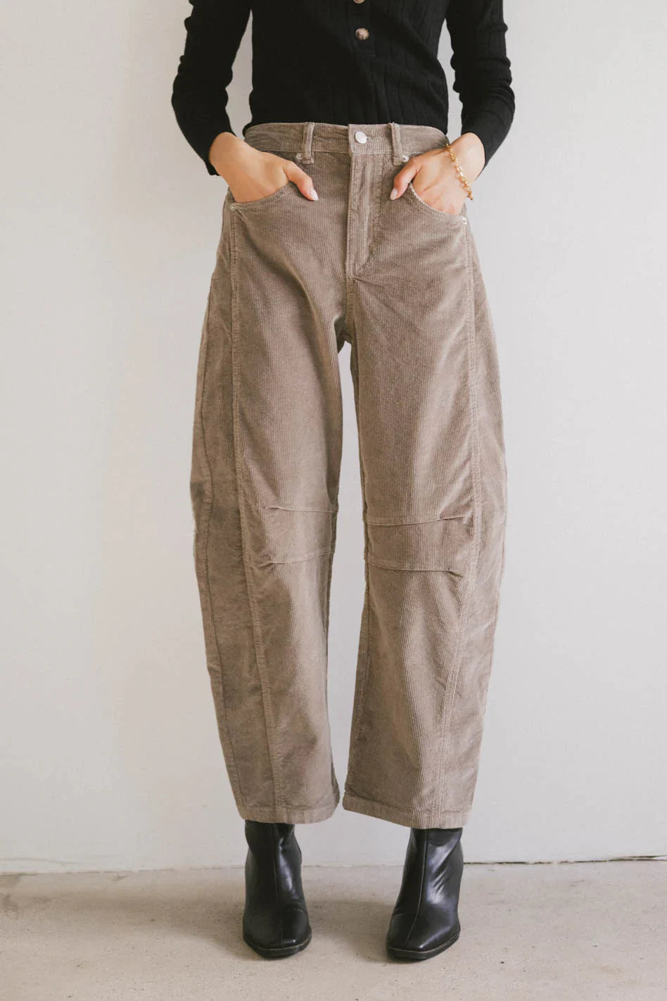 Lisette Barrel Jean in Taupe Corduroy FINAL SALE