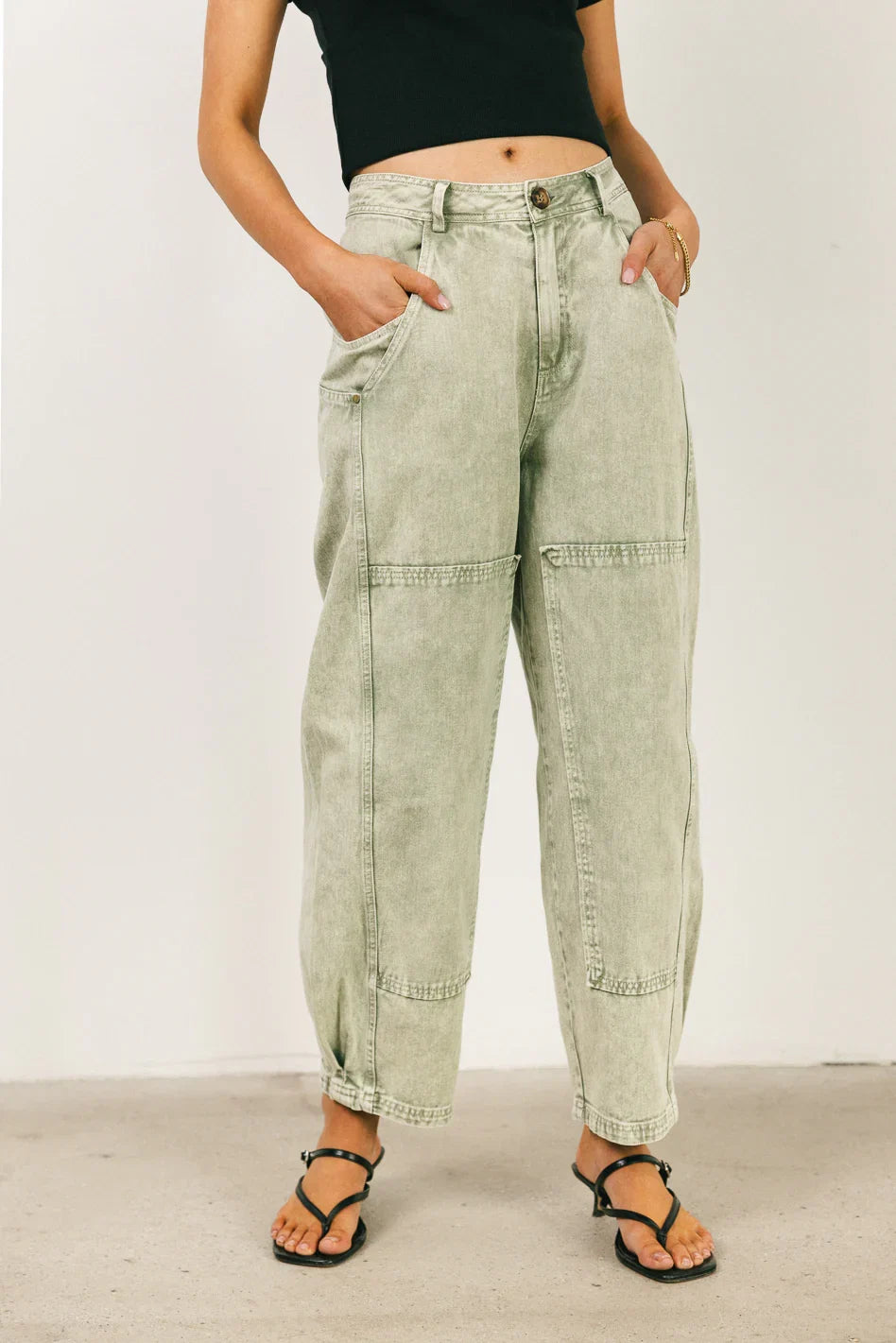 Angela Barrel Jeans in Olive FINAL SALE