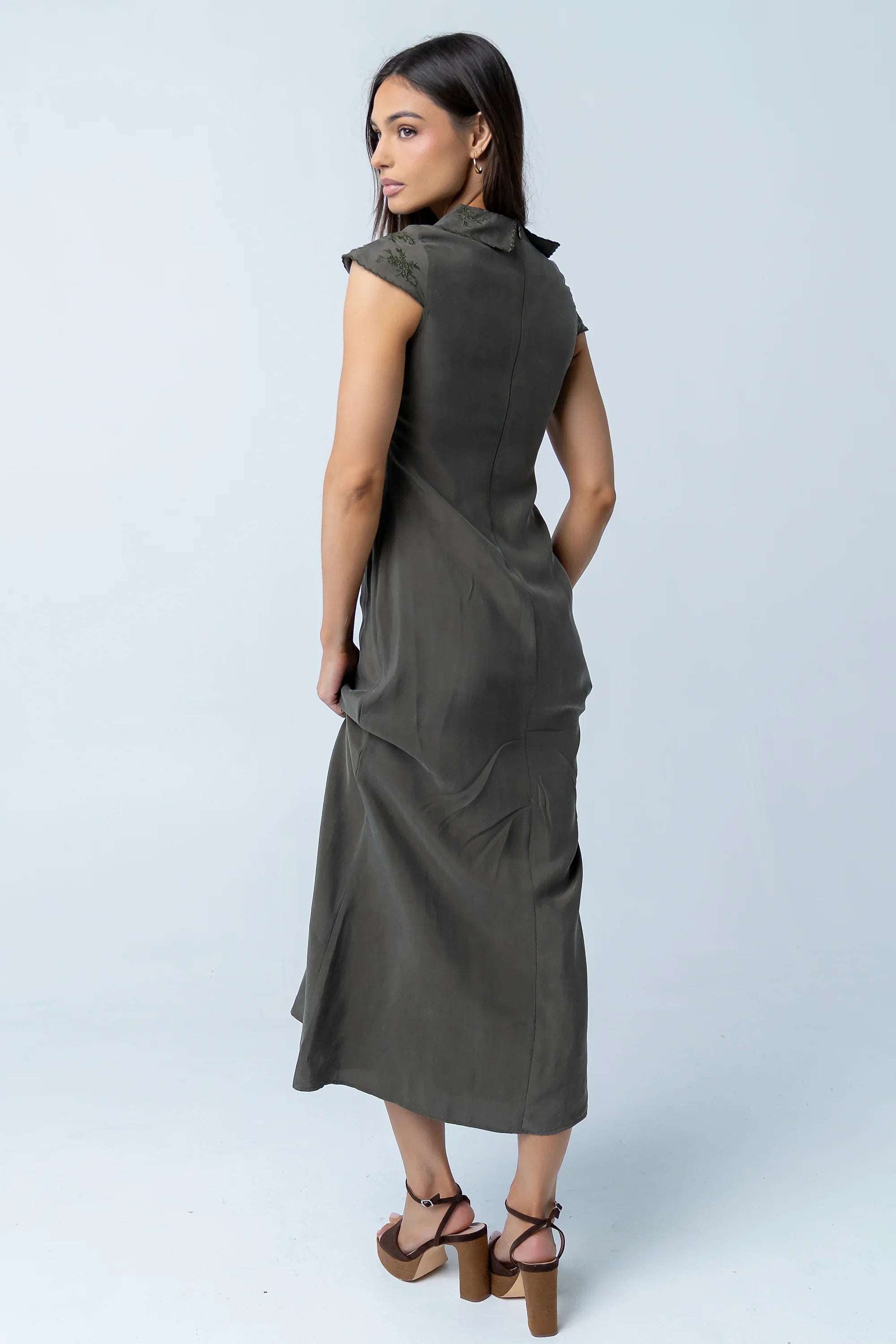 Tammy Embroidered Maxi Dress in Olive