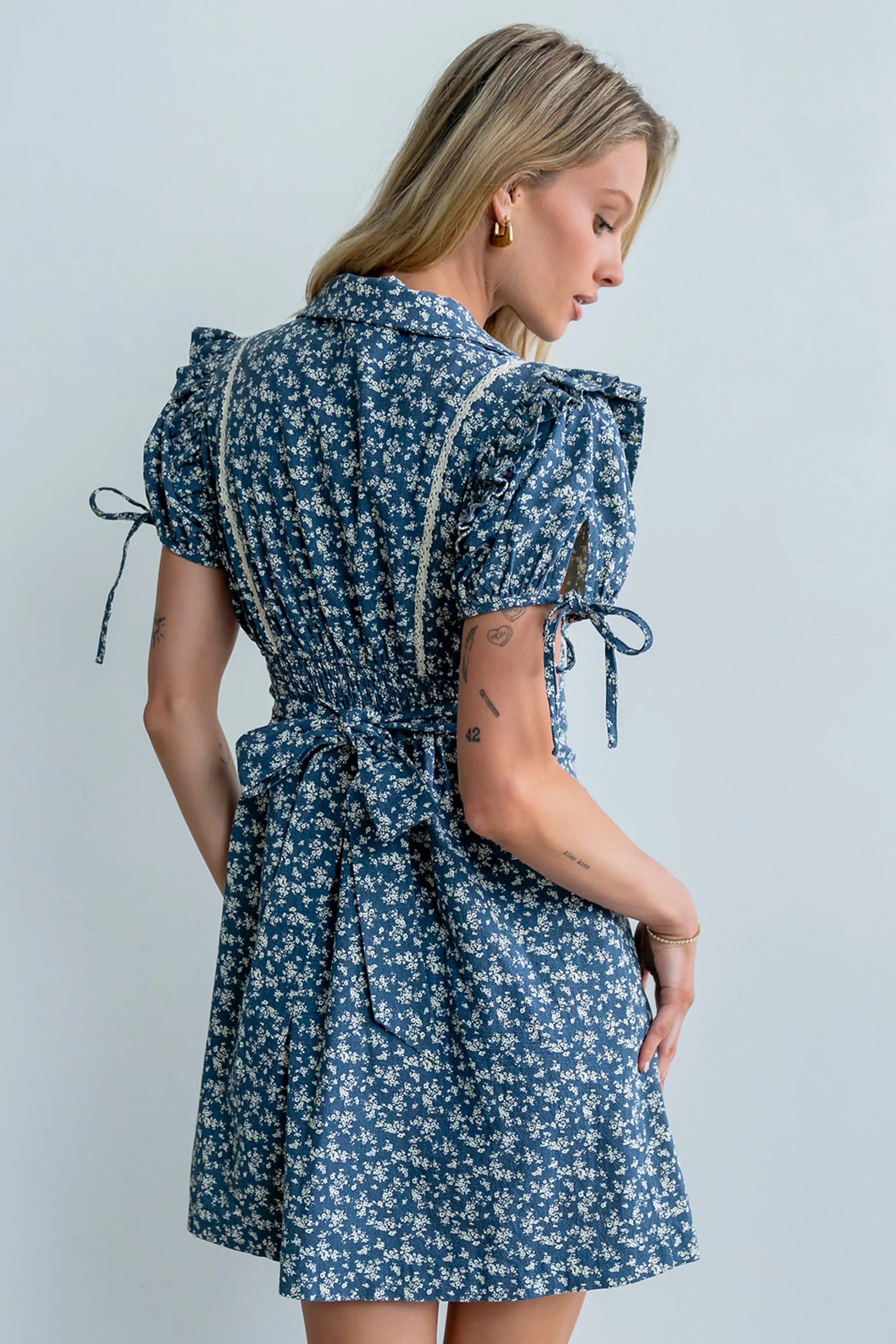 Jenny Floral Mini Dress in Blue