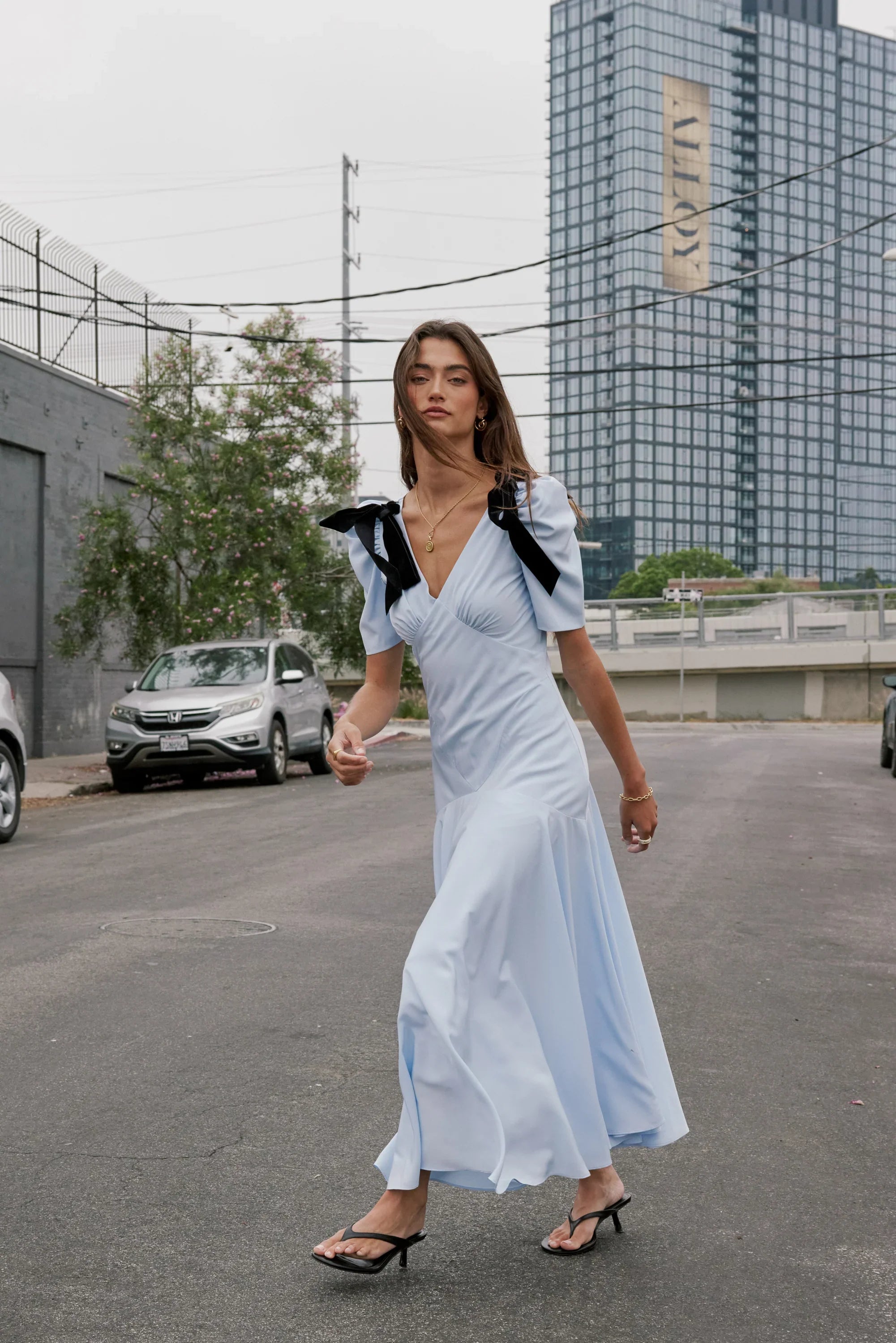Nellie Drop Waist Maxi Dress in Blue