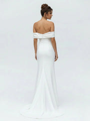 Mermaid Satin Off the Shoulder Sheath Wedding Dress with Zipper and Slit