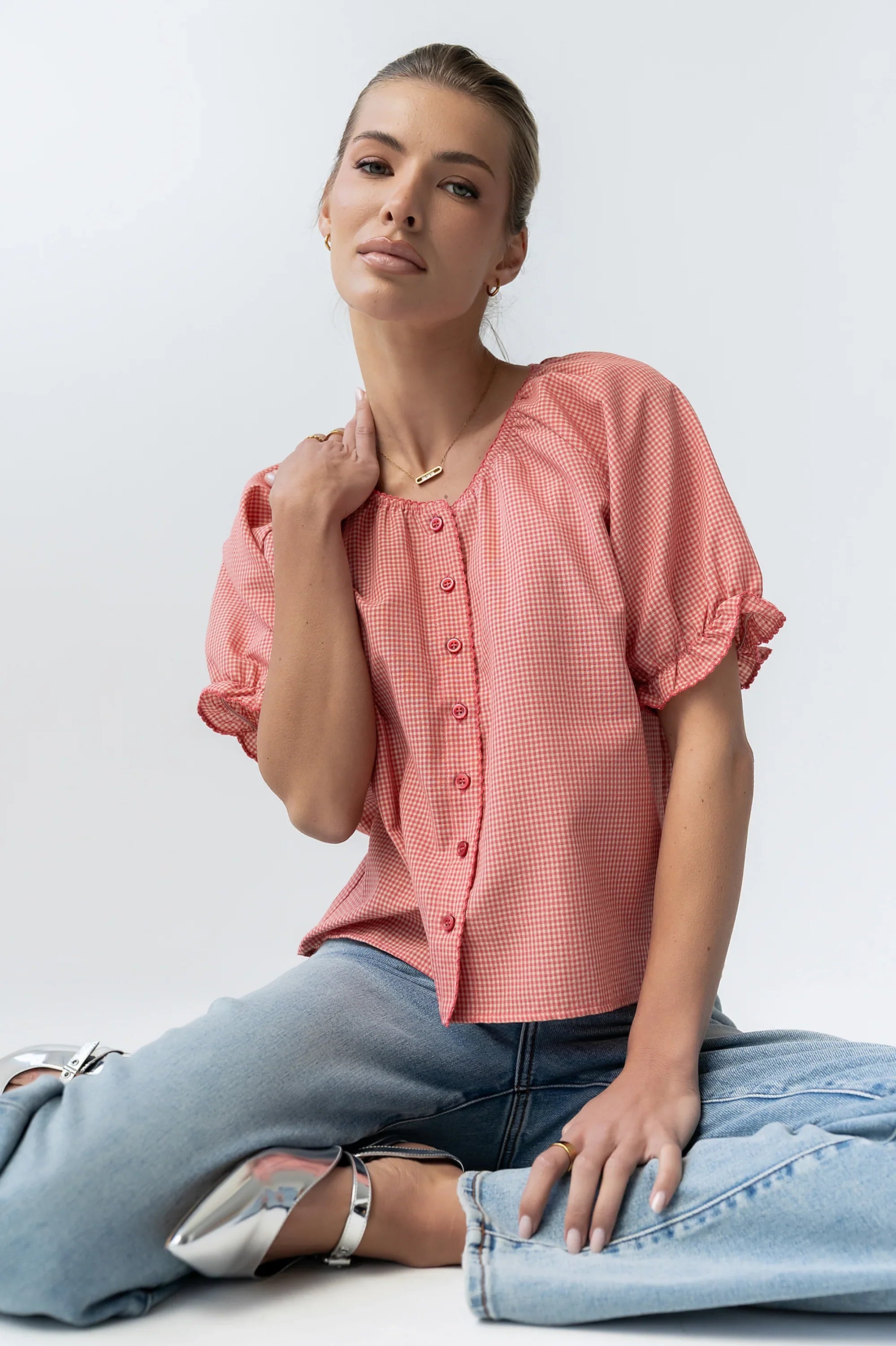 Benny Gingham Blouse in Pink