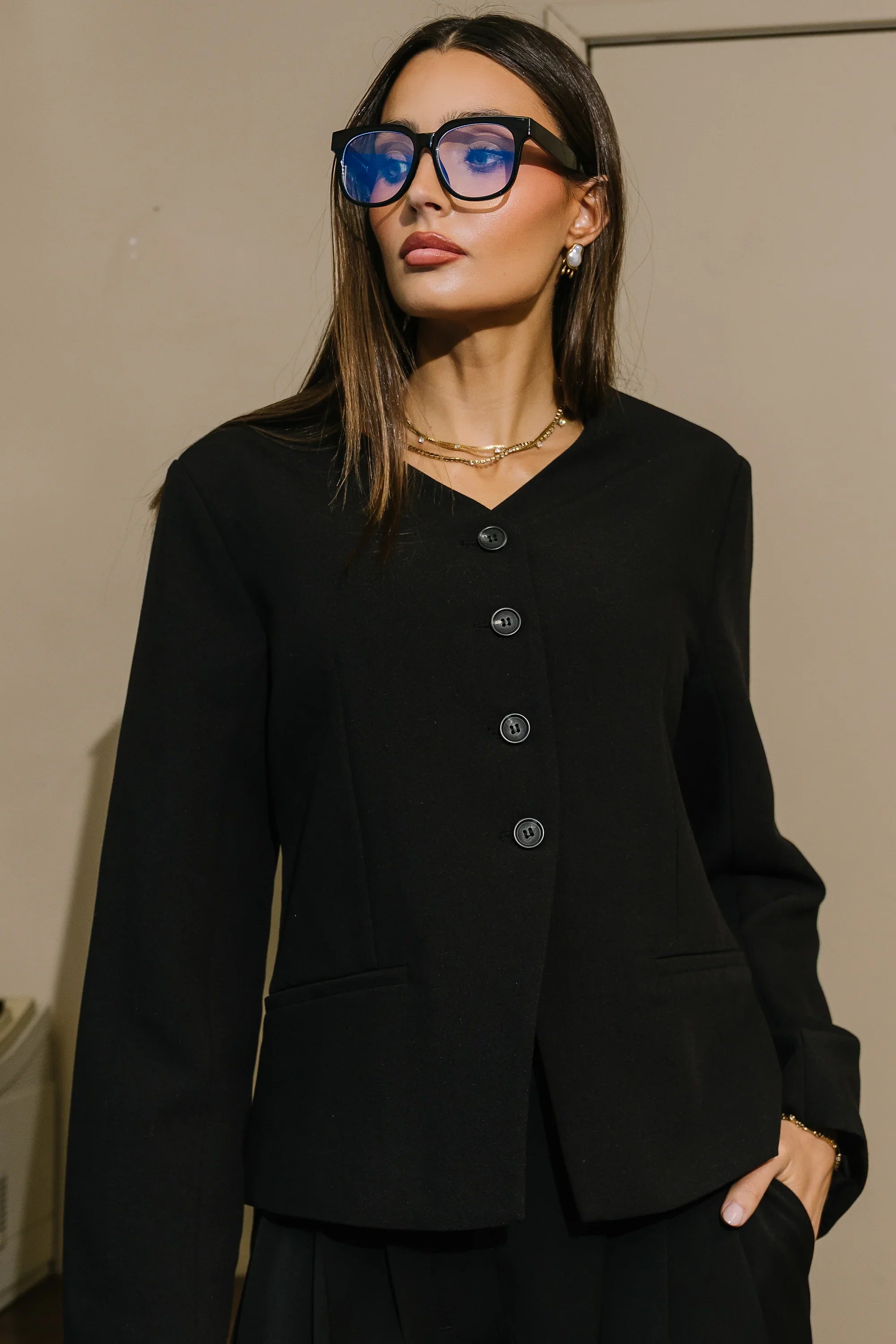 Kalani Collared Blazer in Black
