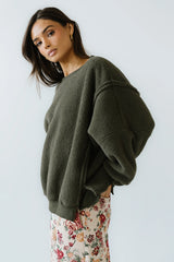 Moxie Oversized Sherpa Sweater in Olive FINAL SALE