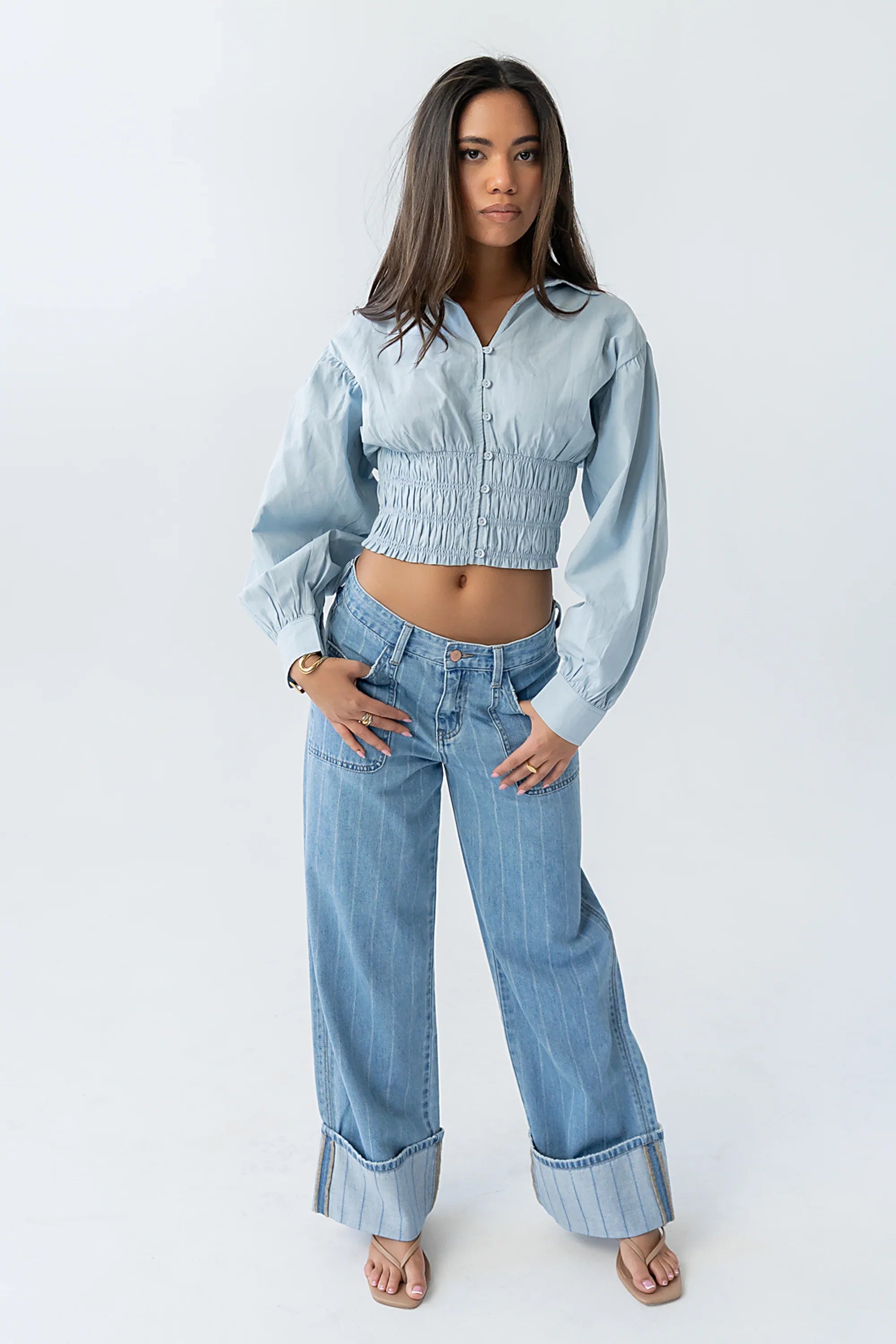 Yena Smocked Blouse in Blue