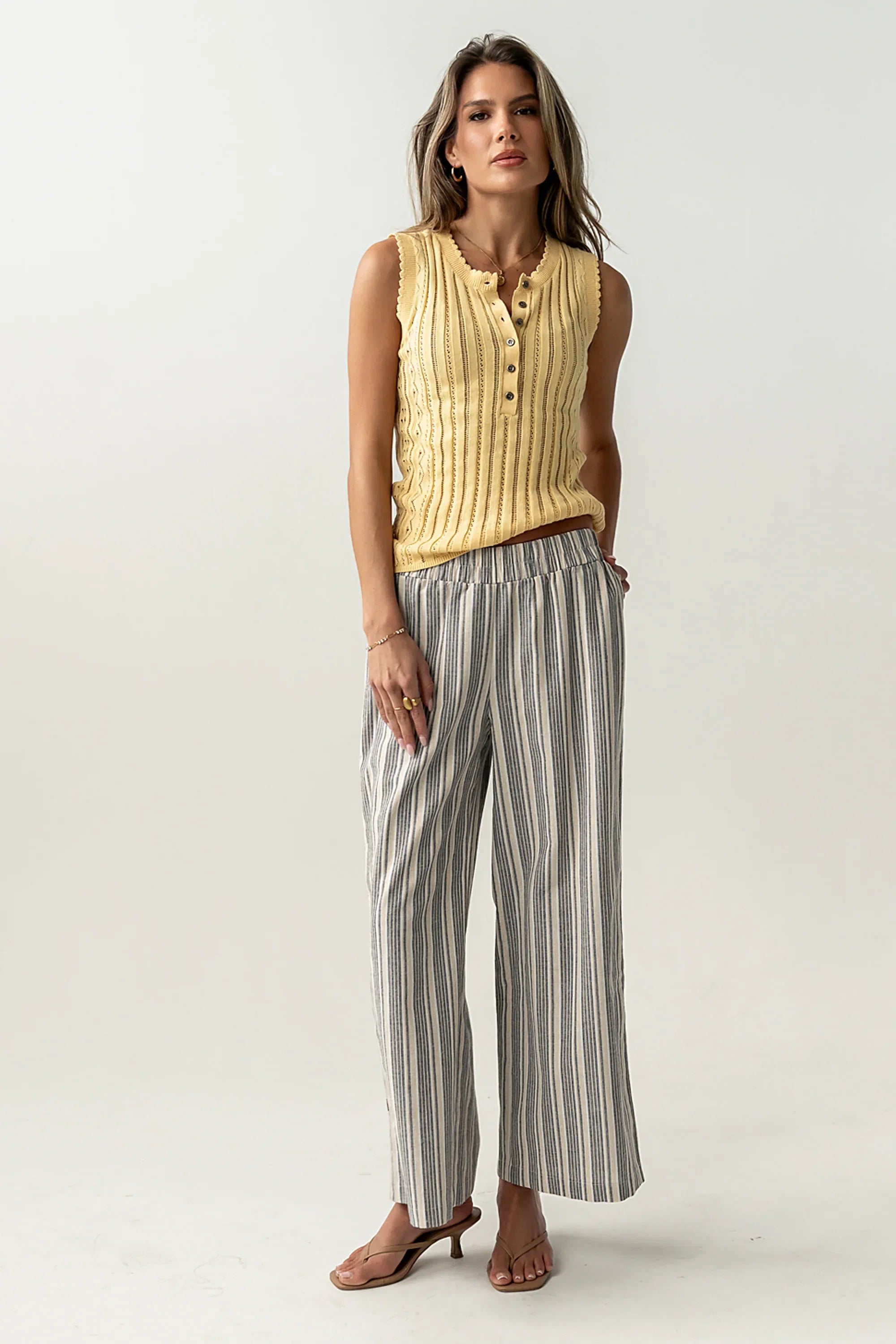 Lina Pointelle Knit Tank in Yellow