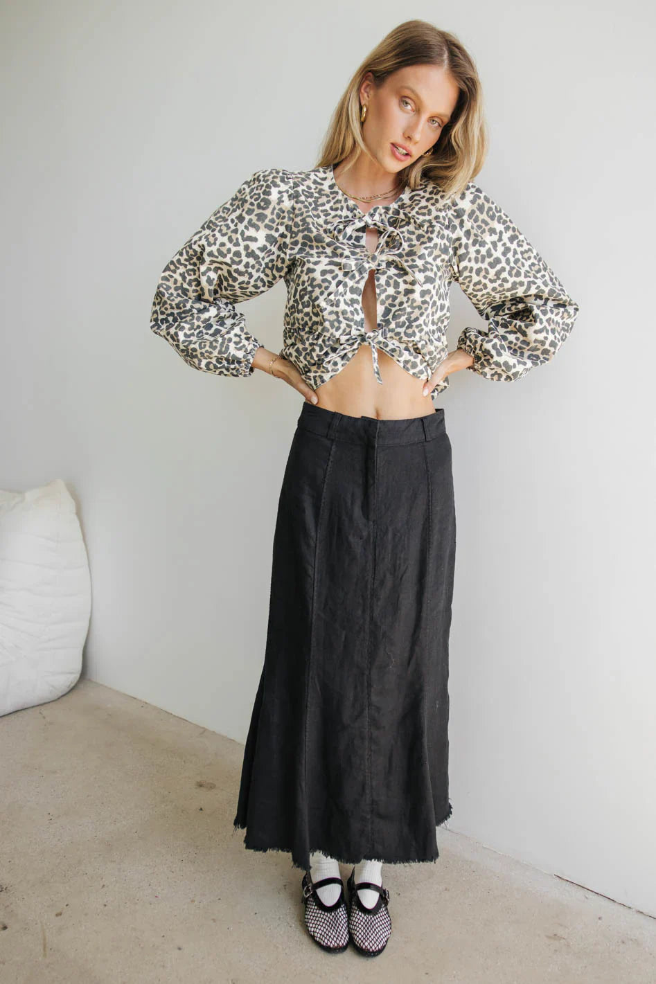 Maggie Peplum Tie Blouse in Leopard FINAL SALE