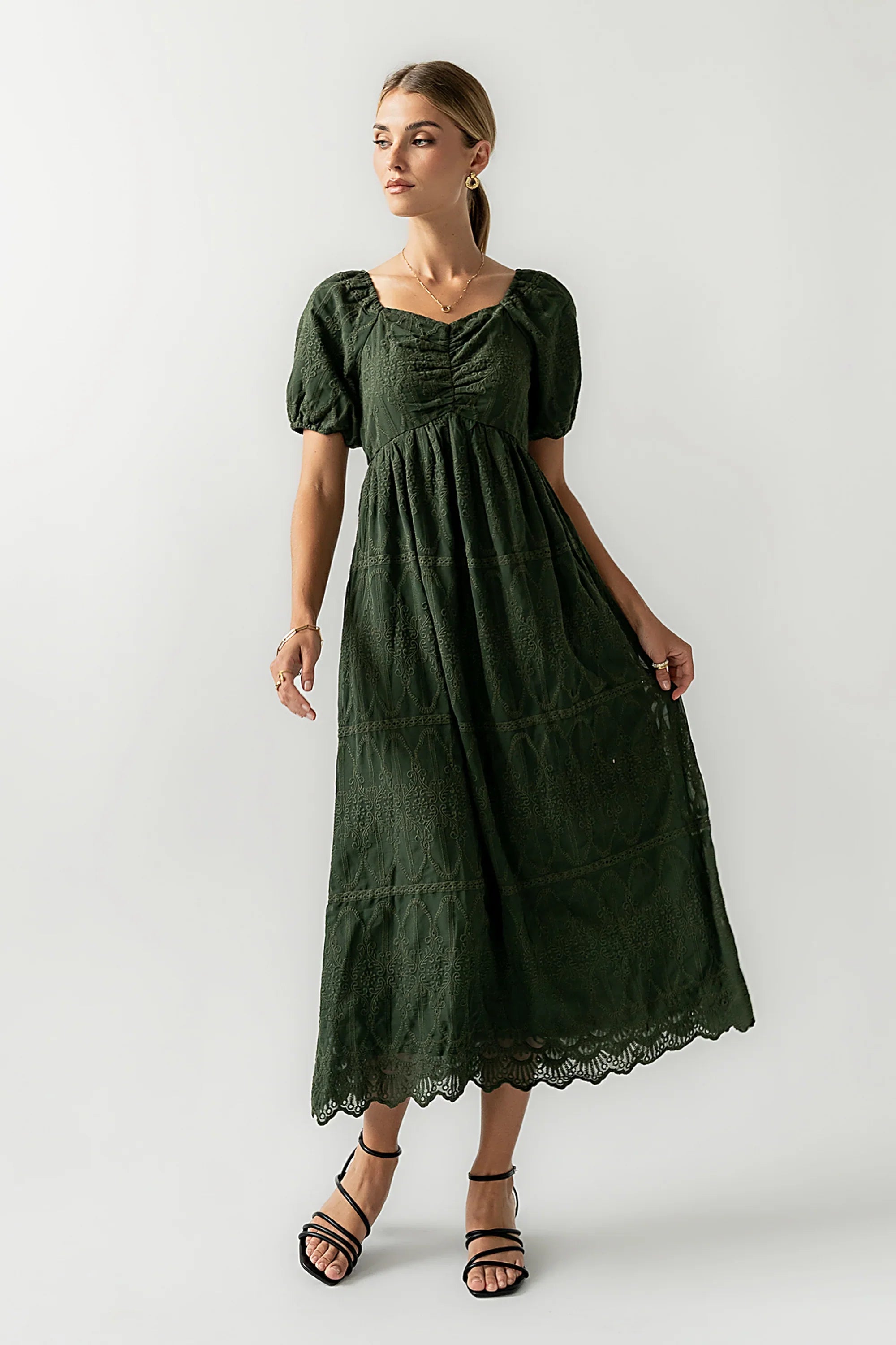 Luca Embroidered Maxi Dress in Hunter Green FINAL SALE