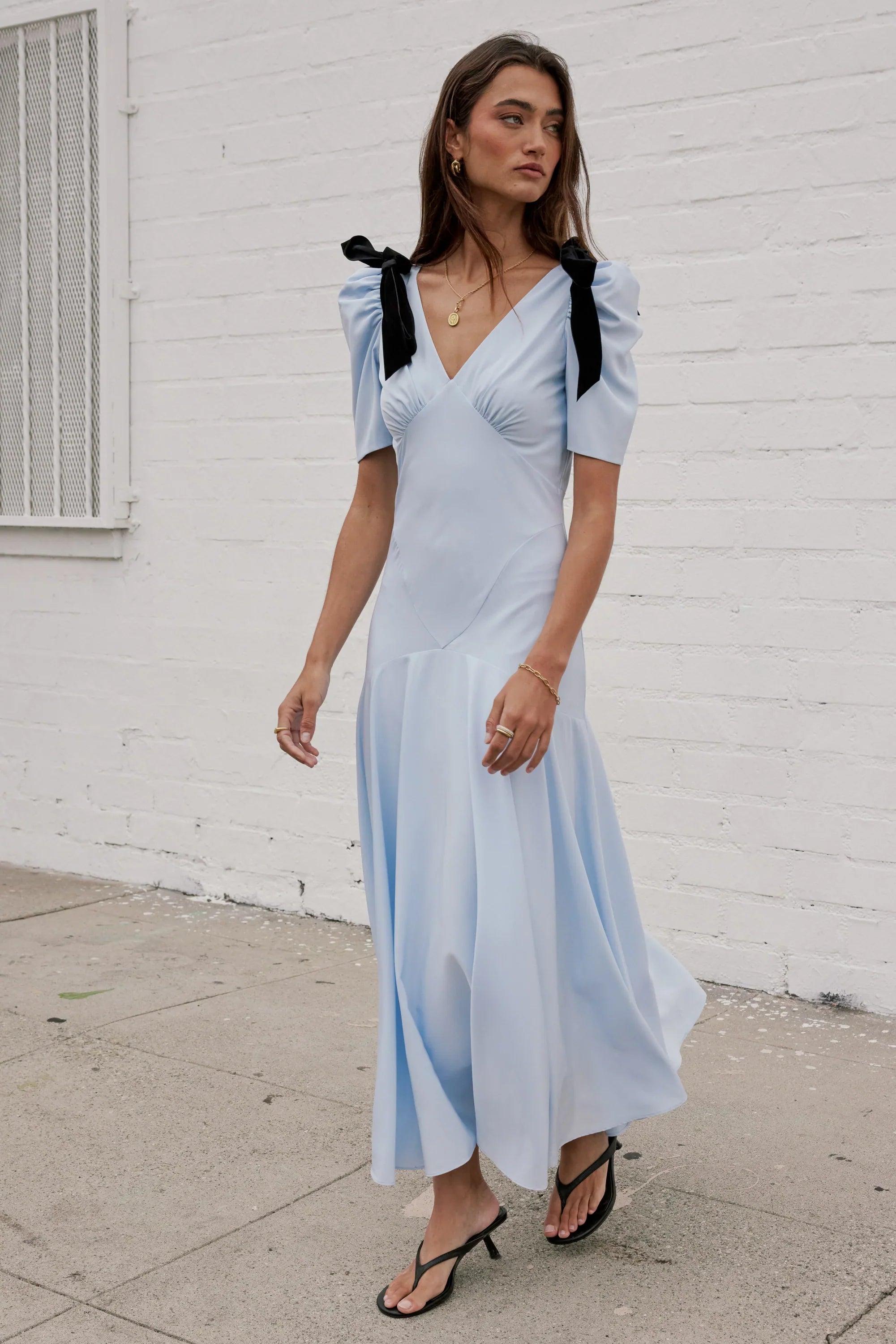 Nellie Drop Waist Maxi Dress in Blue