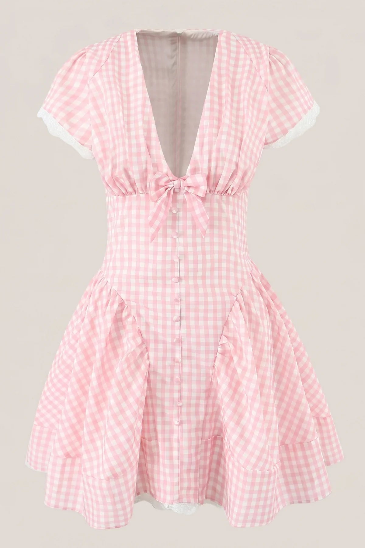Pink Gingham Cotton A Line Mini Dress