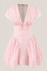 Pink Gingham Cotton A Line Mini Dress