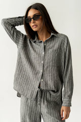 Conner Striped Button Down Top in Black