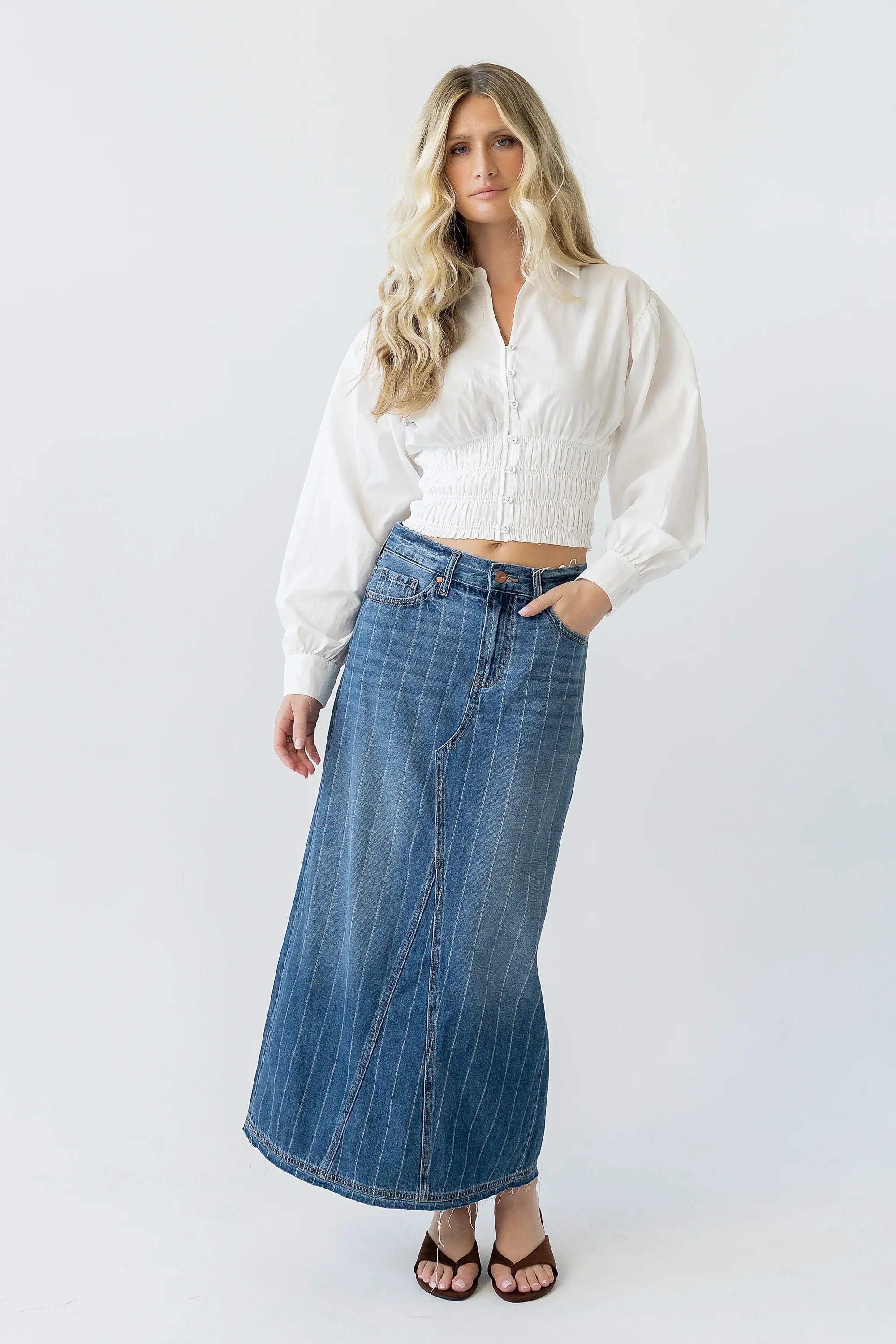 Megan Striped Denim Skirt
