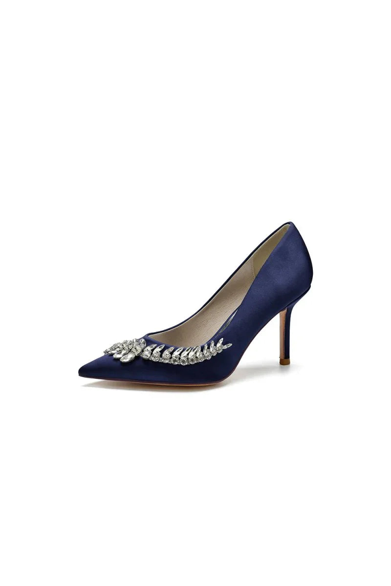 Crystal Side Pointed Toe Satin Pump