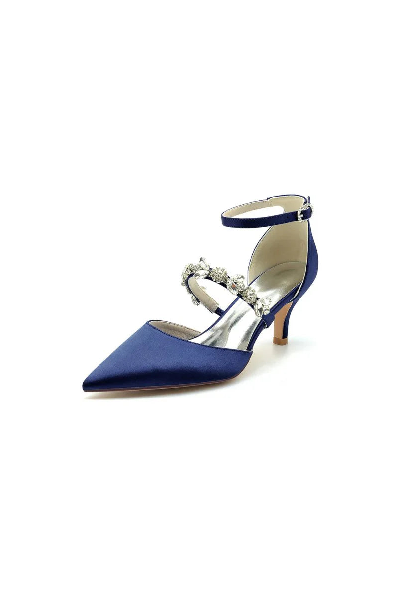 Pointed Toe Rhinestone Ankle Straps High Heels