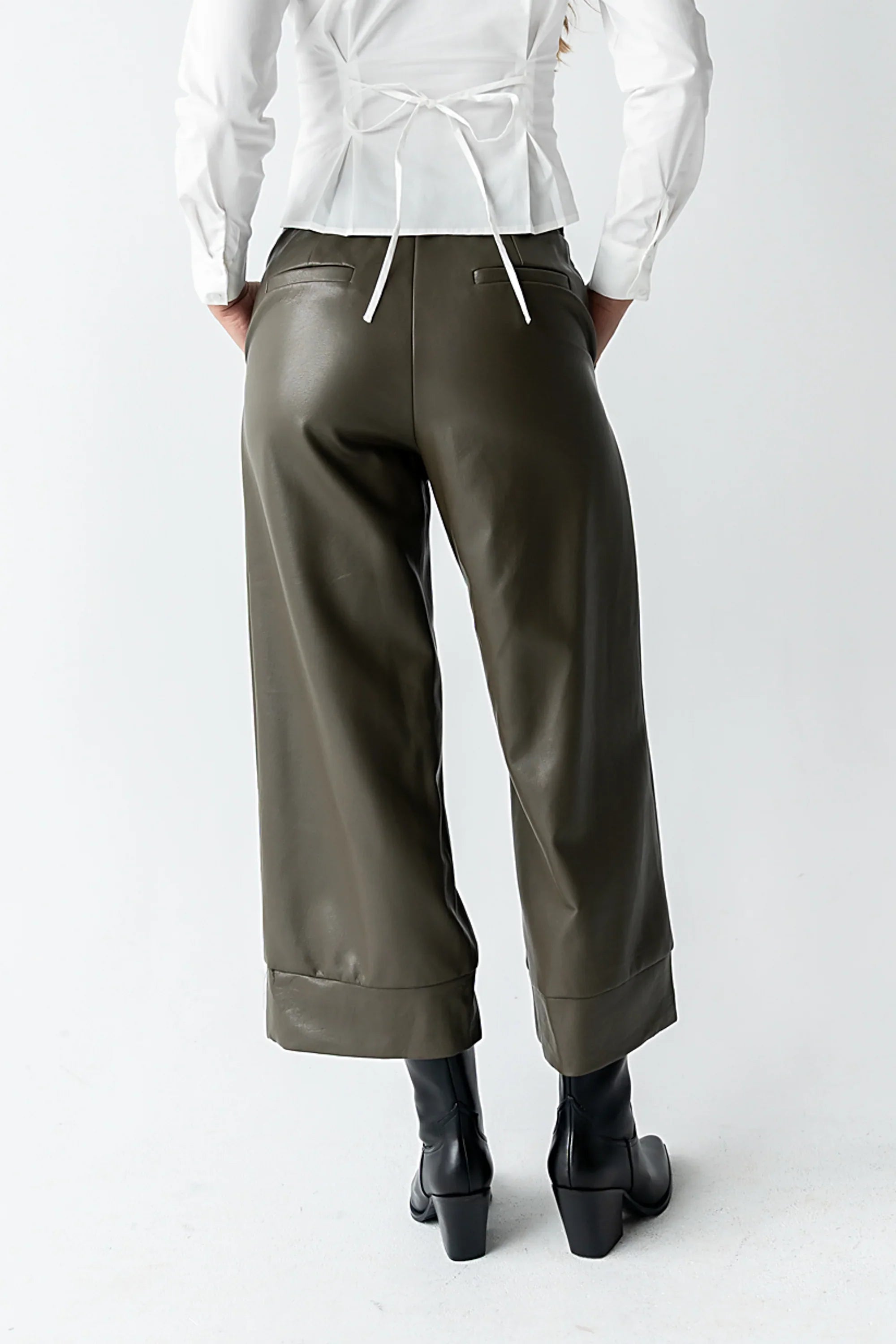 Ulani Vegan Leather Pants in Olive FINAL SALE
