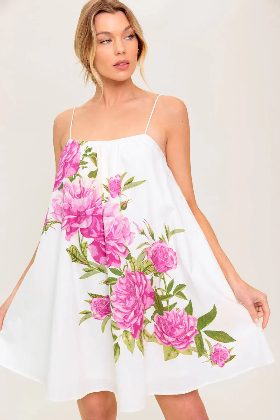 GARDEN WHISPERS PINK FLORAL SWING DRESS