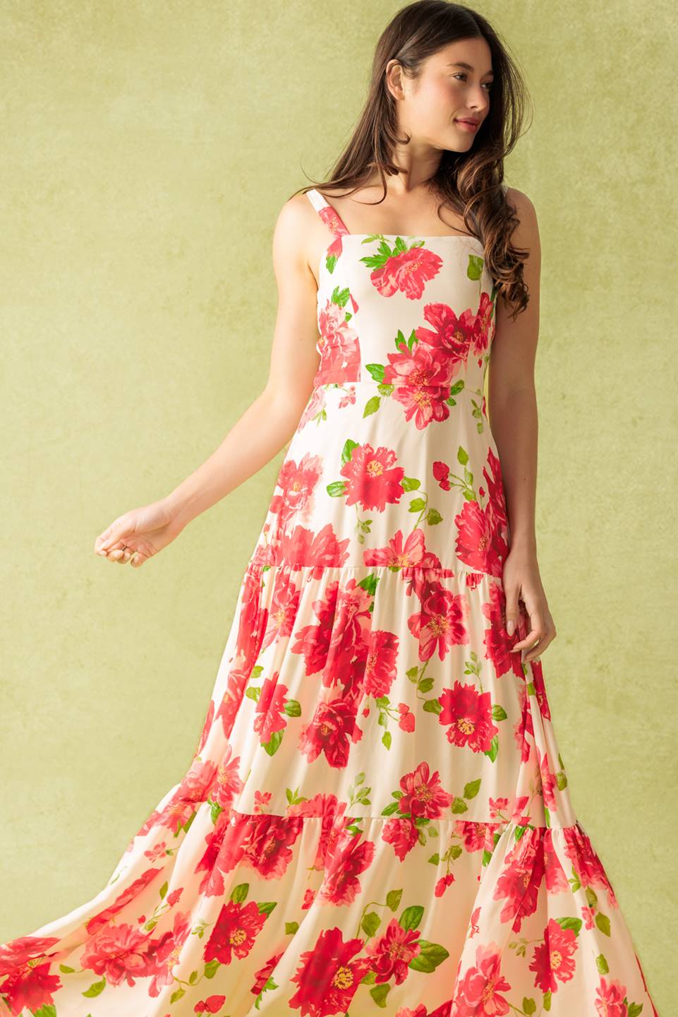 CRIMSON BLOOMS RED FLORAL MAXI DRESS