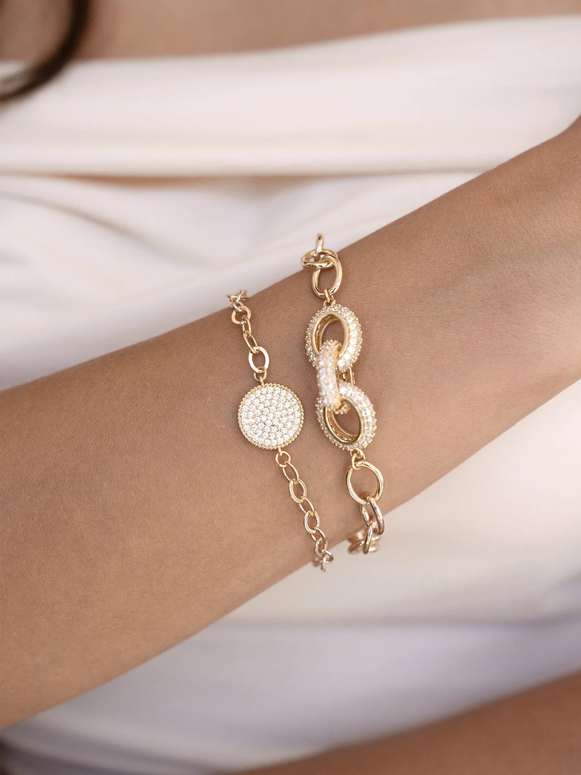 Mixed Crystal Disc Link Chain Bracelet Set