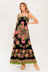 SUMMER GLOW FLORAL MAXI DRESS BLACK