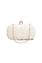 Womens White Pearls Beaded Evening Clutch Bags