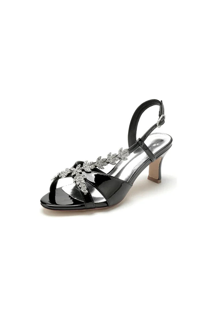 Peep Toe Wedding Block Heels with Rhinestone