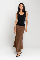 Ashlyn Textured Maxi Skirt in Brown