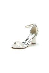 Satin Chunky Heels with Rhinestone