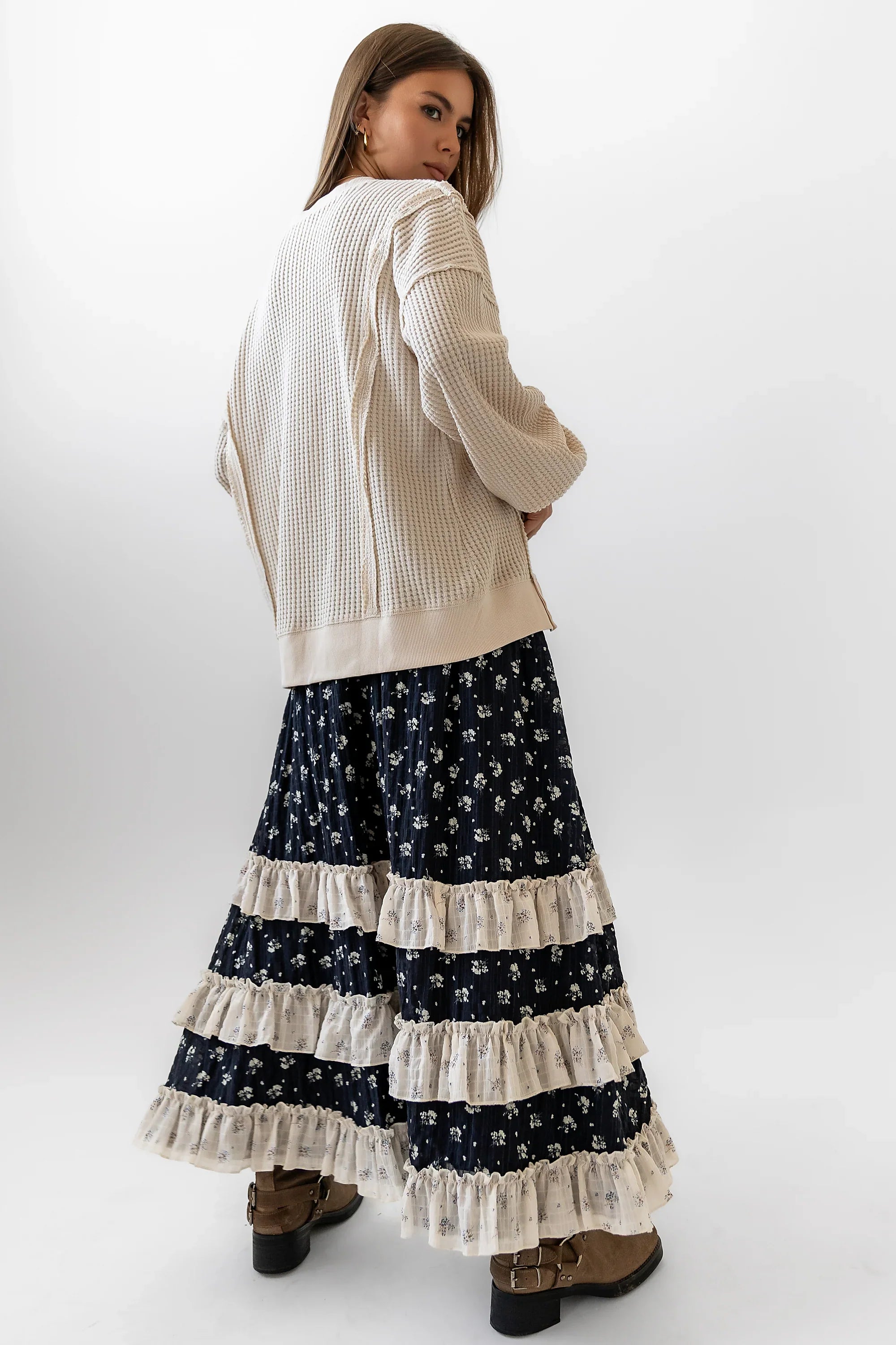 Trace Waffle Knit Top in Cream FINAL SALE