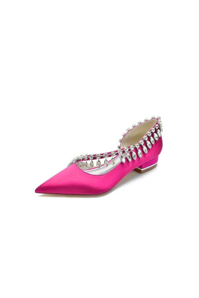 Rhinestone Beaded Pointed Toe Kitten Heels