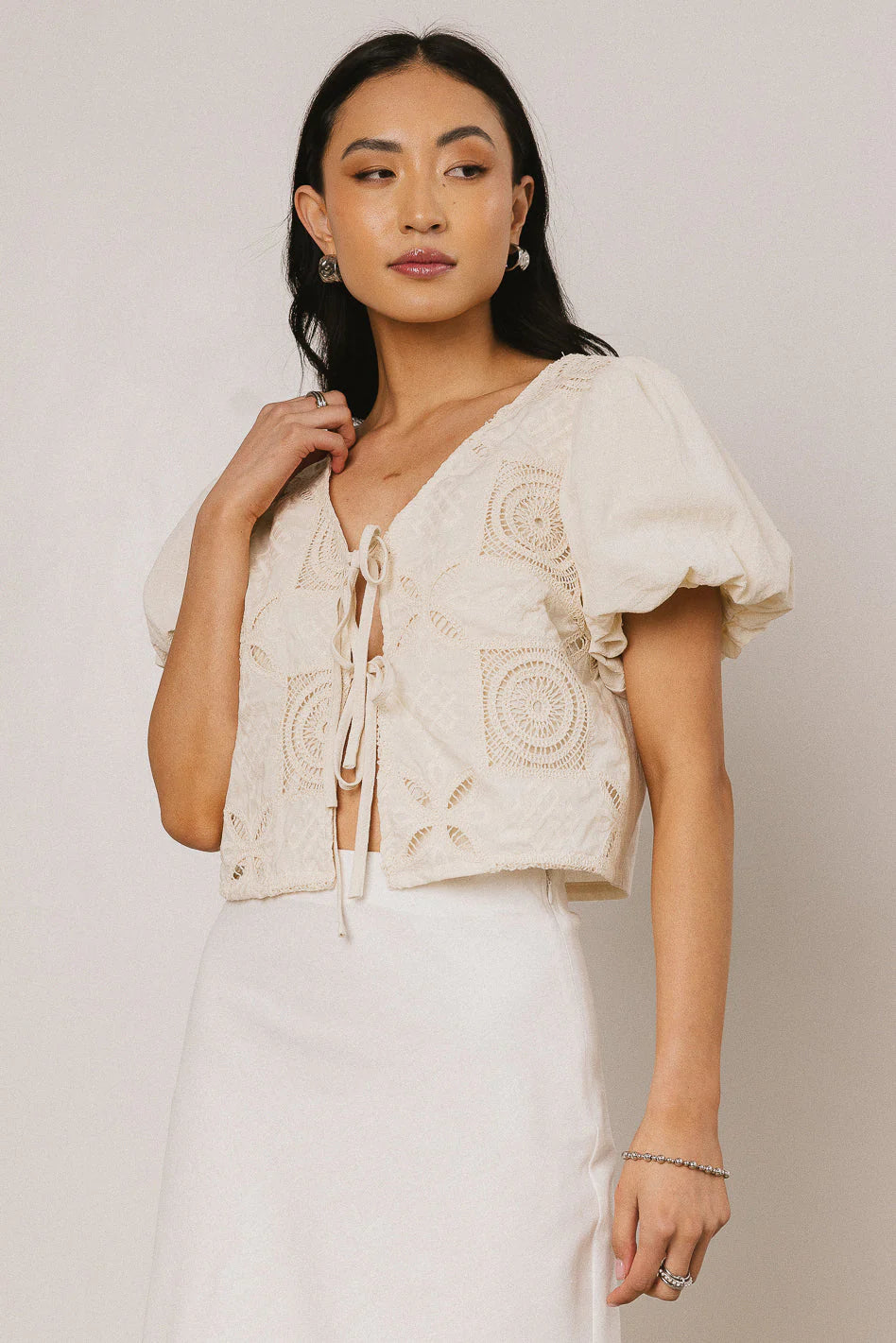 Sylas Embroidered Blouse in Ivory FINAL SALE