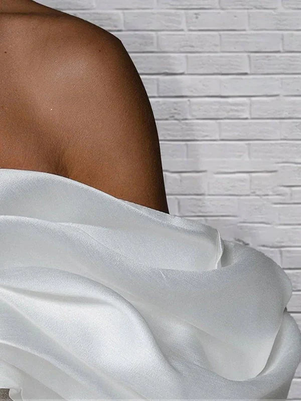 Sheath Glitter Short Off the Shoulder Wedding Dress With Lace Up Back
